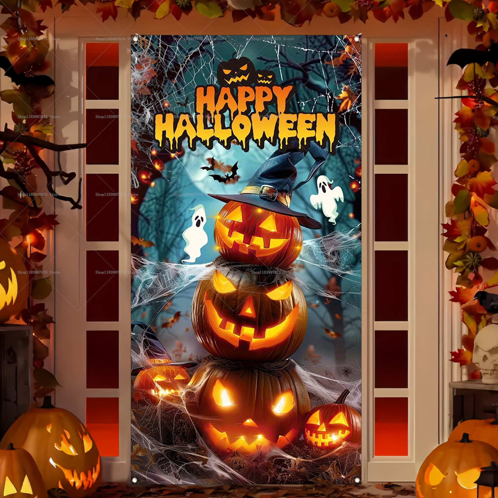 Spider Plant Hanging - Happy Halloween Door Banner Evil Pumpkin